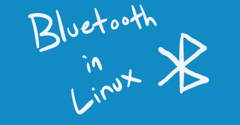 A hand-drawn banner that reads "Bluetooth in Linux", with the Bluetooth symbol