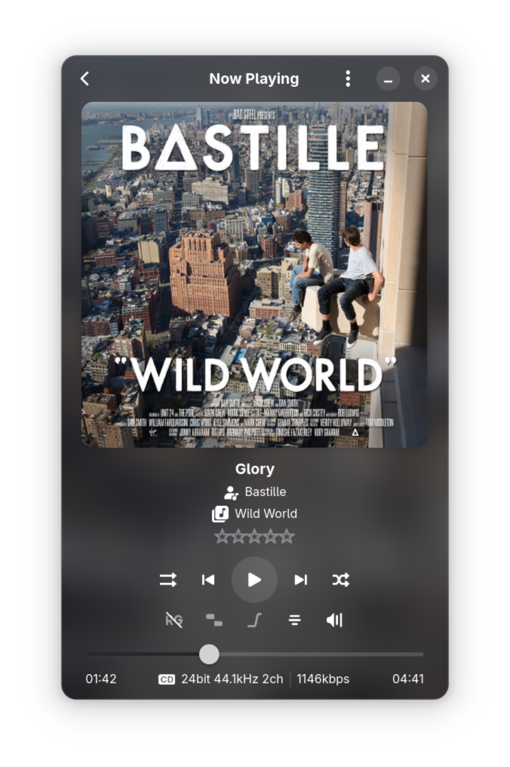 A screenshot of the Now Playing screen in Euphonica, showing the items mentioned above