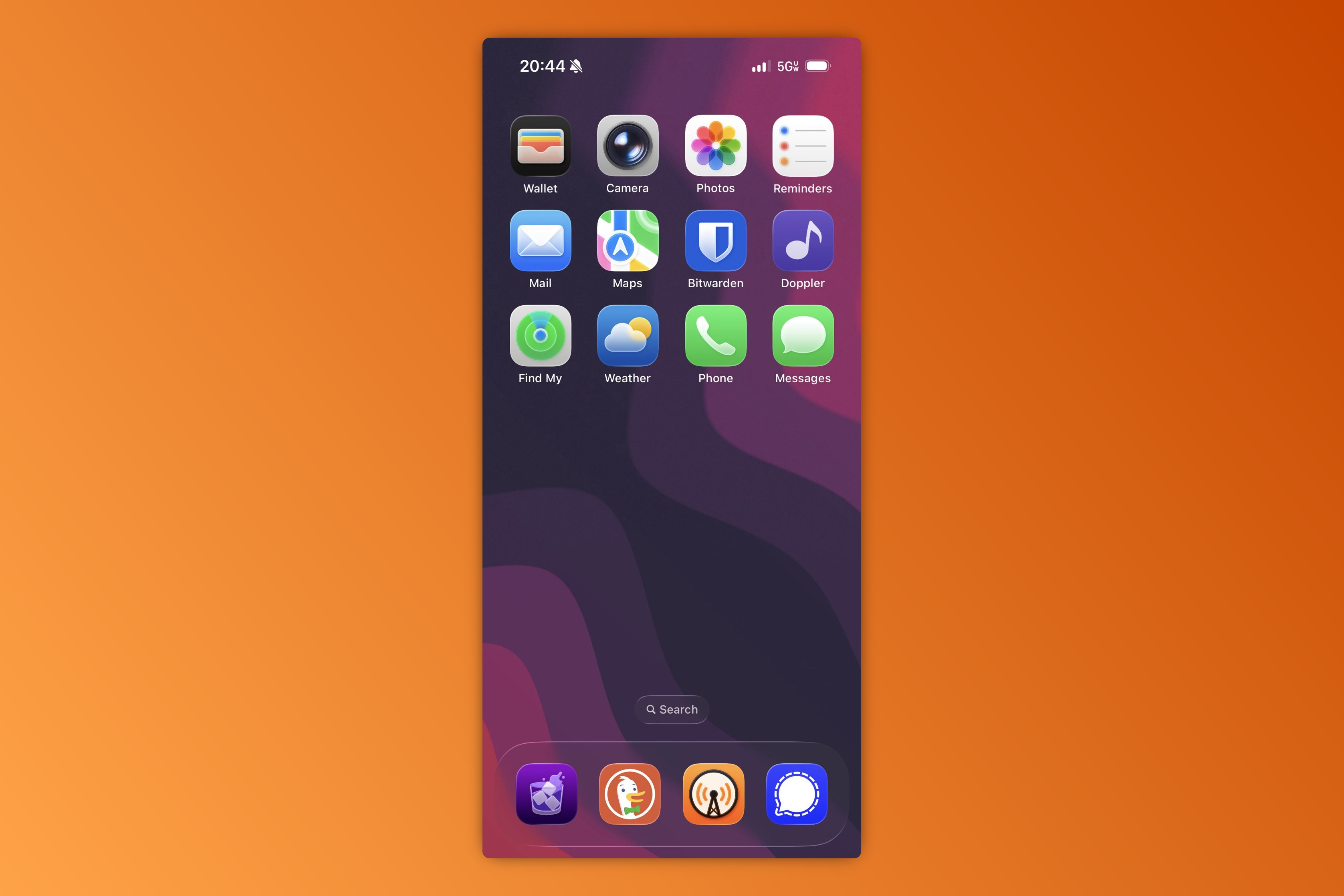 My iPhone home screen, showing three rows of apps and four apps in the dock