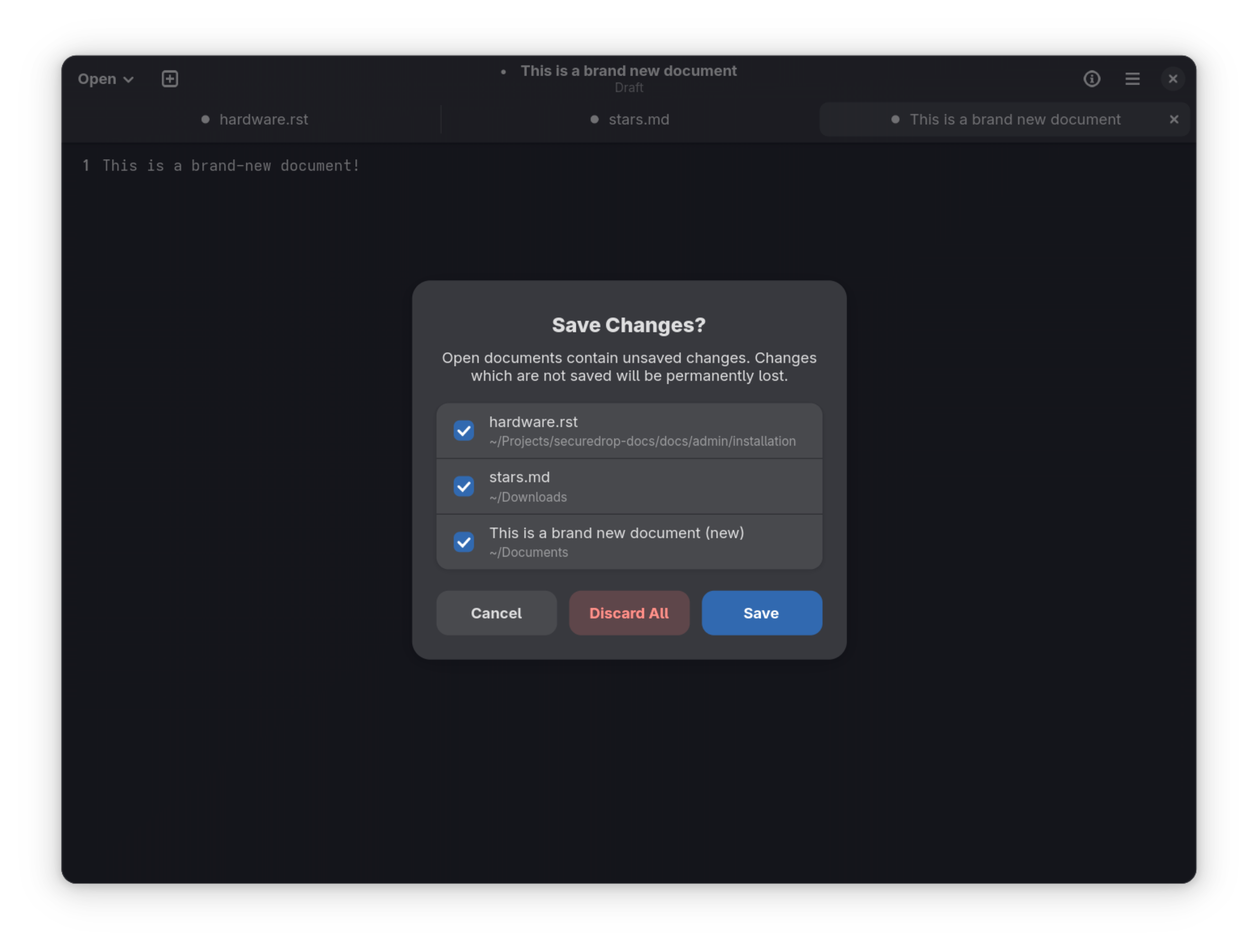 The file save dialog with multiple checked items