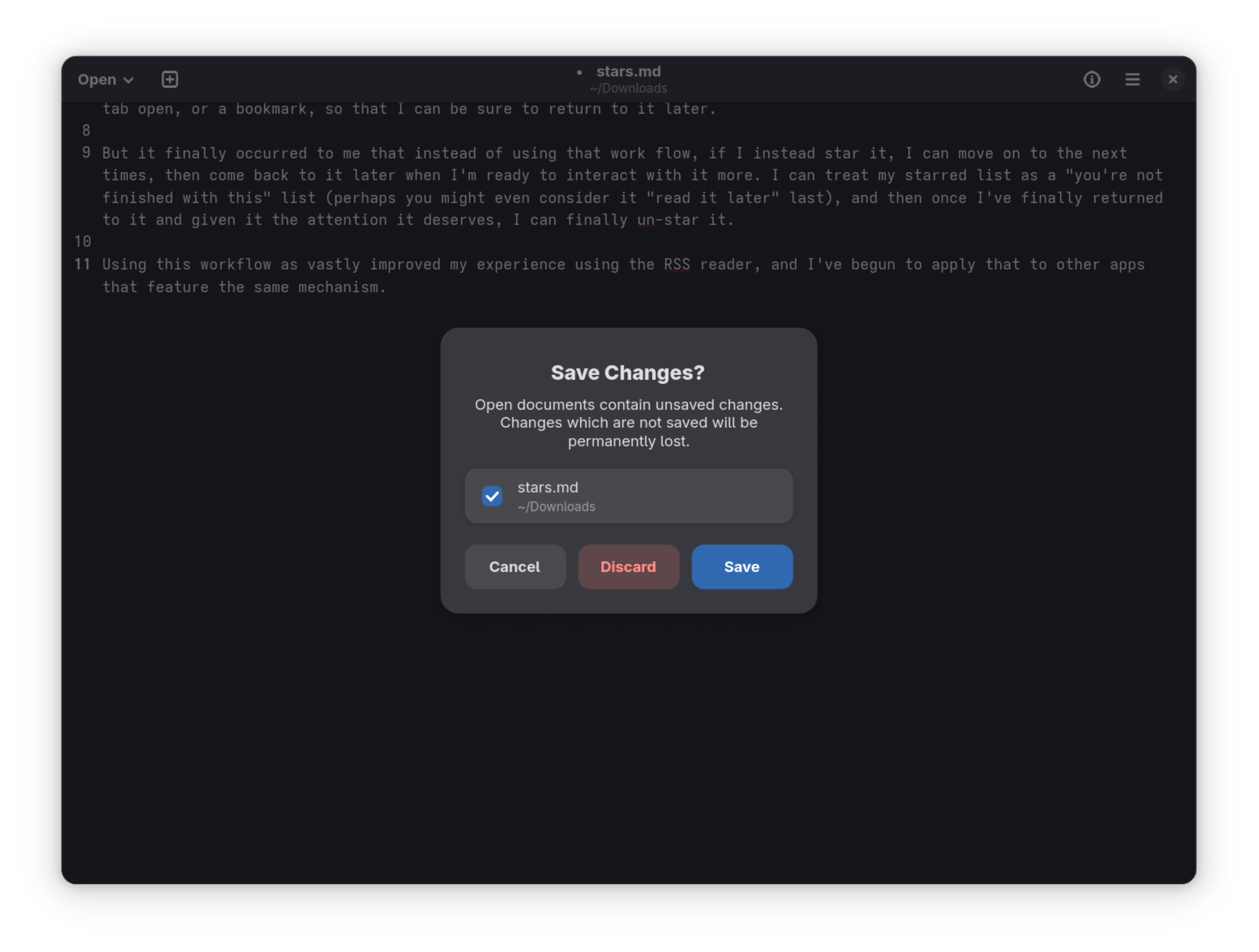 The file save dialog with a single checked item