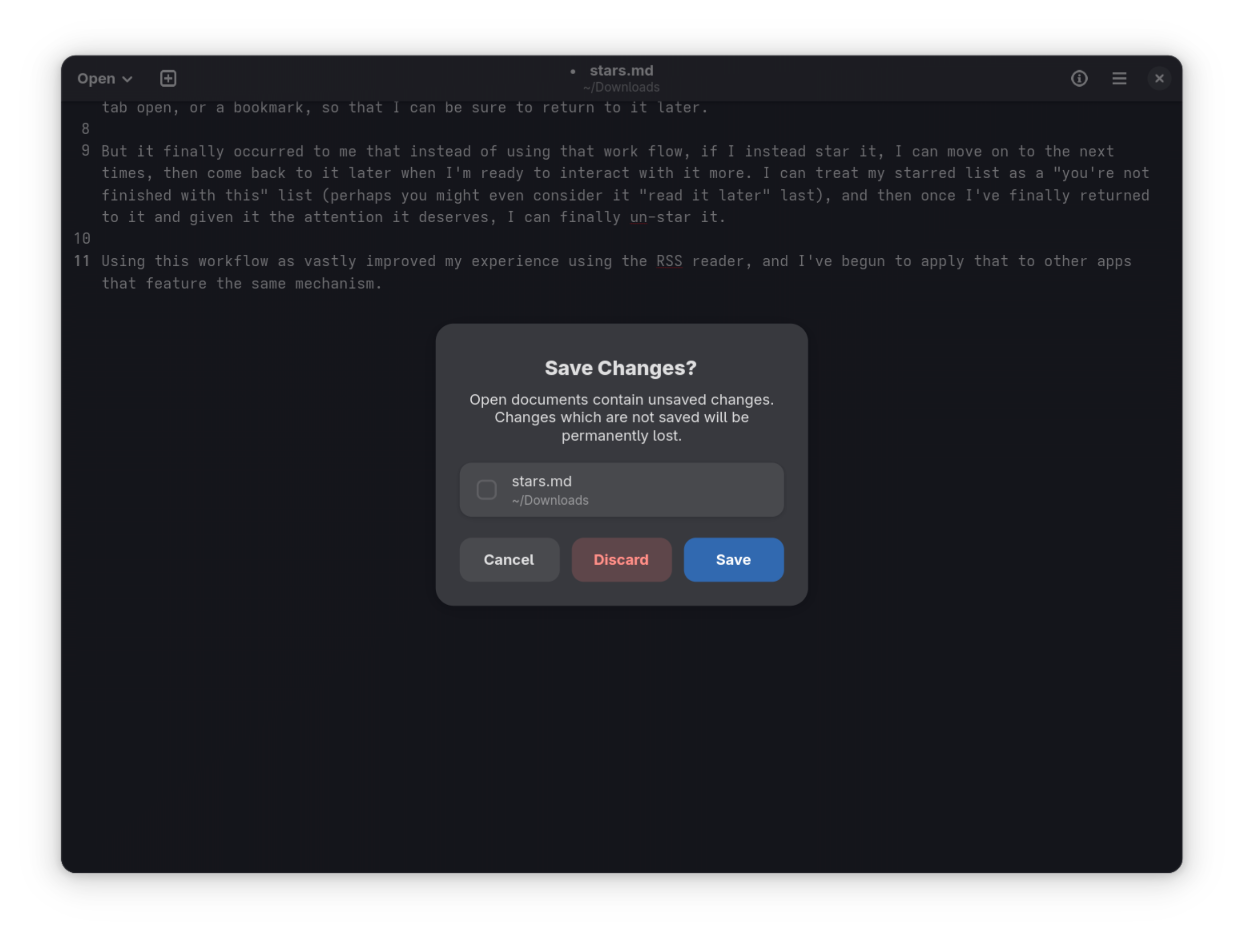 The file save dialog with a single unchecked item